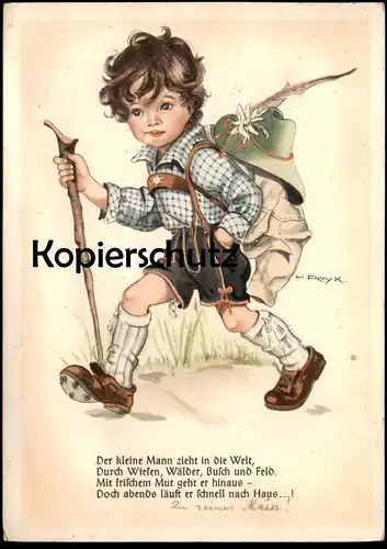 ALTE POSTKARTE DER KLEINE MANN ZIEHT IN DIE WELT 1941 WANDERER SIGN. HILLA PEYK child enfant cpa postcard Ansichtskarte