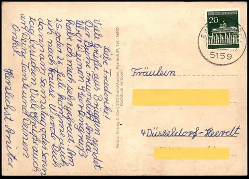 ÄLTERE POSTKARTE GRUSS AUS BRÜGGEN ERFT ERFTHALLE FREIBAD EHRENMAL KATH. KIRCHE Kerpen Ansichtskarte AK cpa postcard