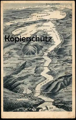 ALTE POSTKARTE LANDKARTE RHEIN BODENSEE RADOLFSZELL BUCHTHALEN SCHLOTTINGEN DÖRFLINGEN FEUERTHALEN RANDEGG map