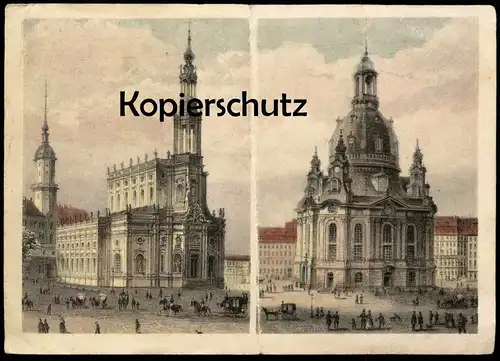 ALTE LITHO POSTKARTE DRESDEN UM 1850 HOFKIRCHE VON CHIAVERI FRAUENKIRCHE VON GEORG BAEHR Ansichtskarte postcard cpa AK