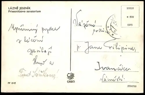 ALTE POSTKARTE LAZNE JESENIK PRIESSNITZOVO SANATORIUM Vincent Priessnitz Gräfenberg Tschechische Republik ceska cesko