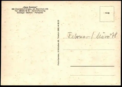 ÄLTERE POSTKARTE OBERSTDORF ALLGÄU HAUS SOMMER ZENTRALHEIZUNG PARKPLATZ cpa AK Ansichtskarte postcard