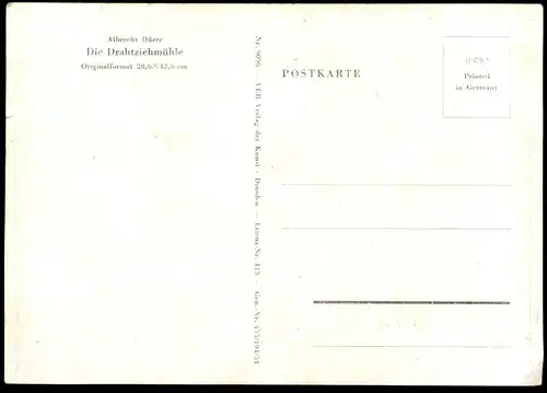ÄLTERE POSTKARTE NÜRNBERG PEGNITZ DIE DRAHTZIEHMÜHLE ALBRECHT DÜRER VEB VERLAG DER KUNST DRESDEN LIZENZ Nr. 413
