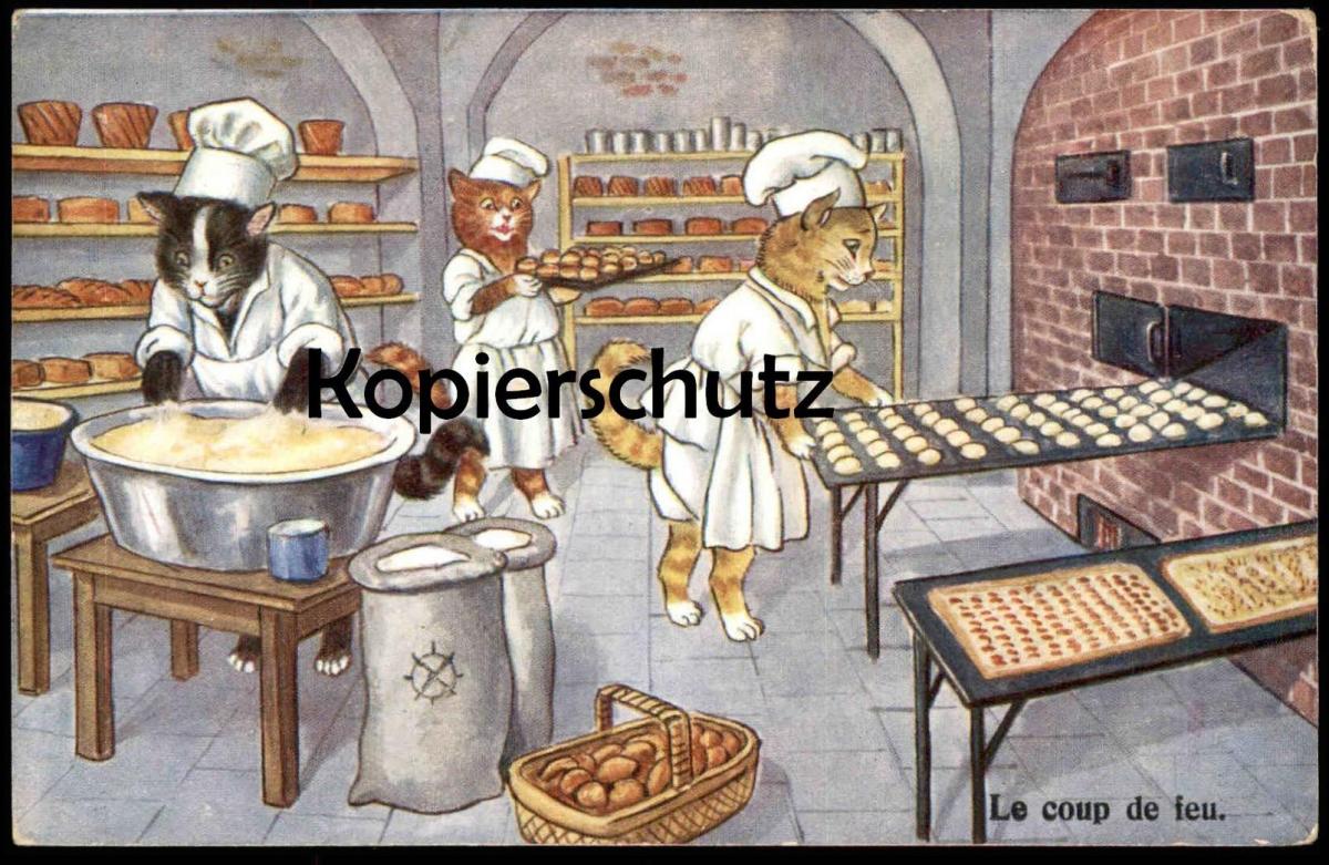 ALTE POSTKARTE KATZEN VERMENSCHLICHT BACKEN BÄCKER bakery Bäckerei