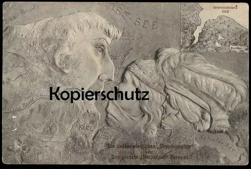 ALTE POSTKARTE KIEL DAS GRÖSSTE NATURSPIEL EUROPAS DREADNOUGHTS faces face visage fantasy surrealisme S.M.S Lübeck