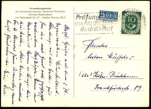 ÄLTERE POSTKARTE MÜNSTER MECKLENBECK VERWALTUNGSSCHULE LANDESARBEITSAMT NRW LAA Ansichtskarte AK cpa postcard