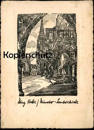 ALTE KÜNSTLER POSTKARTE MÜNSTER WESTFALEN LAMBERTIKIRCHE SIGN. HEINZ FICKE Ansichtskarte AK cpa postcard
