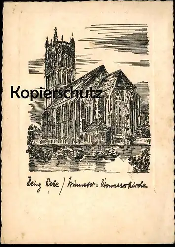 ALTE KÜNSTLER POSTKARTE MÜNSTER WESTFALEN ÜBERWASSERKIRCHE SIGN. HEINZ FICKE Ansichtskarte AK cpa postcard