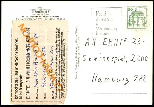 ÄLTERE POSTKARTE MÜNSTER WESTFALEN HOTEL RESTAURANT PLEISTERMÜHLE ST. MAURITZ Ansichtskarte AK cpa postcard