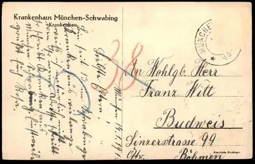 ALTE POSTKARTE MÜNCHEN SCHWABING KRANKENHAUS KRANKENBAU Hospital Klinik Ansichtskarte AK cpa postcard