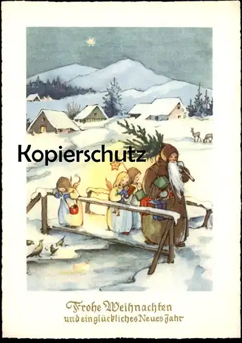 ÄLTERE POSTKARTE FROHE WEIHNACHT WEIHNACHTSMANN ENGEL KINDER NIKOLAUS Weihnachten Santa Claus christmas cpa postcard AK