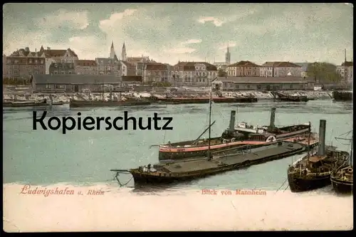 ALTE POSTKARTE LUDWIGSHAFEN BLICK VON MANNHEIM FRACHTSCHIFF DAMPFER STEAMER CARGO STEAMSHIP SCHIFF SHIP postcard cpa AK