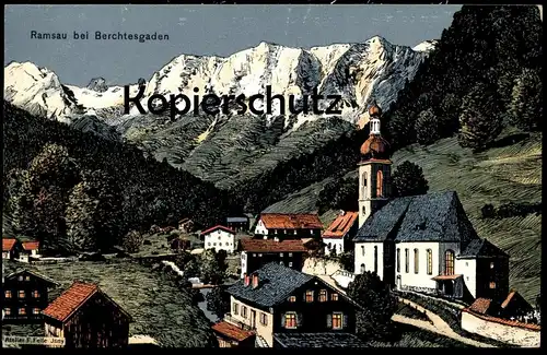ALTE KÜNSTLER POSTKARTE RAMSAU BEI BERCHTESGADEN EUGEN FELLE ISNY Moonlight postcard Ansichtskarte AK cpa