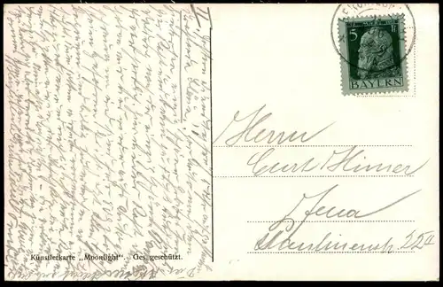 ALTE KÜNSTLER POSTKARTE RAMSAU BEI BERCHTESGADEN EUGEN FELLE ISNY Moonlight postcard Ansichtskarte AK cpa