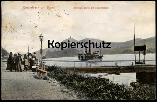 ALTE POSTKARTE ROLANDSECK ANKUNFT EINES RHEINDAMPFERS Remagen Dampfer Dampfschiff Schiff KD Ansichtskarte postcard cpa