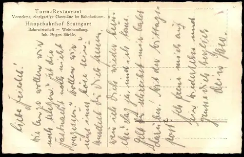 ALTE POSTKARTE STUTTGART BAHNHOFTURM TURMRESTAURANT EUGEN BÜRKLE Bahnhofsturm Bahnhof station Ansichtskarte AK postcard
