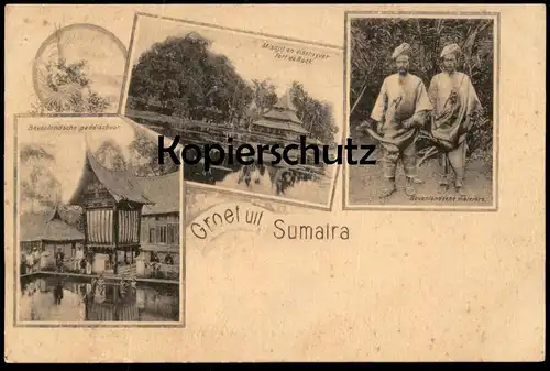 ALTE POSTKARTE GROET UIT SUMATRA PADDISCHUUR VISCHVYVER FORT DE ROCK MALEIERS DUTCH EAST INDIES Indonesia Indonesien