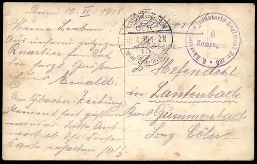 ALTE POSTKARTE SOLDATEN KÖLNISCHE ZEITUNG 9. RHEINISCHE INFANTERIE 6. DIVISION DUN MAAS nach Lantenbach Gummersbach AK