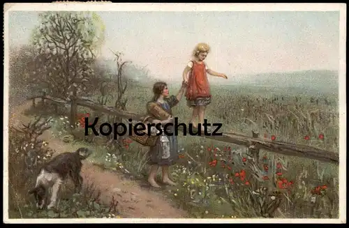 ALTE POSTKARTE KINDER HUND MÄDCHEN BALANCIERT Brot bread Balance enfants children child dog chien equilibrisme postcard