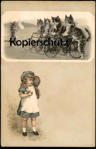 ALTE POSTKARTE KATZEN VERMENSCHLICHT ALS RENNRADFAHRER Radsport racing bike Tennis Katze Cat Chat Cats Chats postcard AK