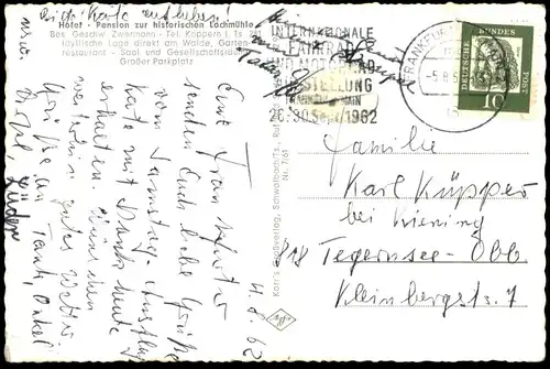 ÄLTERE POSTKARTE KÖPPERN IM TAUNUS HOTEL PENSION HISTORISCHE LOCHMÜHLE Friedrichsdorf AK cpa postcard Ansichtskarte