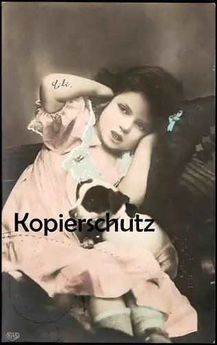 ALTE POSTKARTE MÄDCHEN KIND MIT HUND SCHLECHTE LAUNE fillette young girl enfant femme child dog chien angry cpa postcard