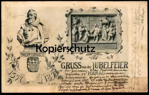 ALTE POSTKARTE GRUSS VON DER JUBELFEIER ZU HANAU 1897 VERFASSER SCHREIBT VOM FESTZUG Ansichtskarte AK cpa postcard