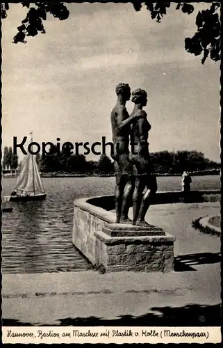 ÄLTERE POSTKARTE HANNOVER BASTION AM MASCHSEE MIT PLASTIK VON GEORG KOLBE Menschenpaar Paar Ansichtskarte postcard cpa