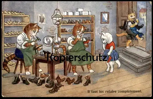 ALTE POSTKARTE KATZEN VERMENSCHLICHT Schuster Schuhmacher Schuhe Schuh cat cats chat chats Katze postcard cpa Kätzchen