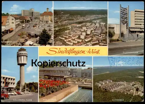ÄLTERE POSTKARTE SINDELFINGEN BIBLIOTHEK EICHHOLZ GOLDBERG-TURM GLOCKENTURM library postcard cpa AK Ansichtskarte