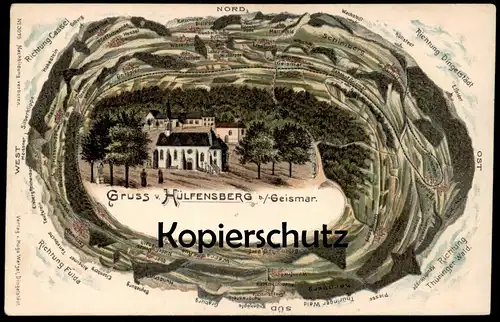 ALTE LITHO POSTKARTE GRUSS VOM HÜLFENSBERG BEI GEISMAR Eschwege Oberdünzebach Bebendorf AK cpa postcard Ansichtskarte