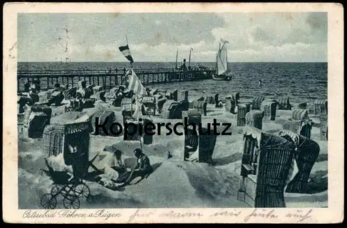 ALTE POSTKARTE GÖHREN AUF RÜGEN STRAND KINDERWAGEN poussette pushchair pram beach plage Ansichtskarte postcard cpa AK