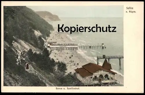 ALTE POSTKARTE SELLIN AUF RÜGEN HERREN UND FAMILENBAD HERRENBAD Bad Strand plage beach Ansichtskarte postcard cpa AK