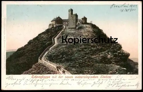 ALTE POSTKARTE RIESENGEBIRGE SCHNEEKOPPE MIT DER METEOROLOGISCHEN STATION Wetter Station weather Ansichtskarte Schlesien