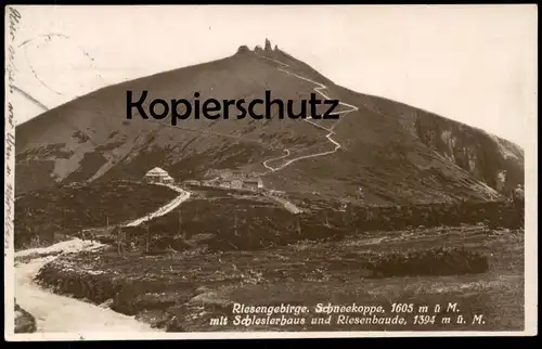 ALTE POSTKARTE RIESENGEBIRGE SCHNEEKOPPE SCHLESIERHAUS UND RIESENBAUDE Schlesien cpa AK Ansichtskarte postcard