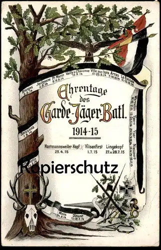 ALTE POSTKARTE FRANKREICH EHRENTAGE GARDE-JÄGER-BATL. 1915 MONS DINANT BRANGES PT. MORIN YSER NIEUPORT LINGEKOPF cpa AK