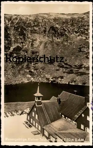 ALTE POSTKARTE RIESENGEBIRGE 1937 KLEINER TEICH MIT BAUDE 1183 M SEEHÖHE Karpacz Krummhübel Schlesien AK postcard cpa