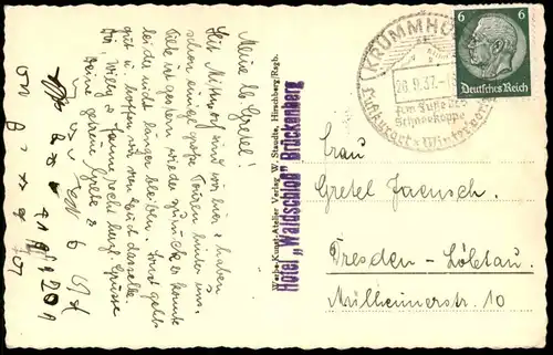 ALTE POSTKARTE RIESENGEBIRGE 1937 KLEINER TEICH MIT BAUDE 1183 M SEEHÖHE Karpacz Krummhübel Schlesien AK postcard cpa