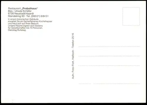 ÄLTERE POSTKARTE NEUSTADT AN DER HAARDT RESTAURANT PROBSTHAUS Ursula Schäfer Mandelring 93 Ansichtskarte postcard AK cpa