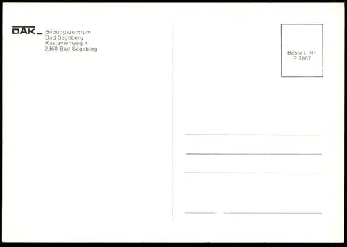 ÄLTERE POSTKARTE BAD SEGEBERG DAK BILDUNGSZENTRUM KASTANIENWEG Krankenkasse Ansichtskarte AK cpa postcard