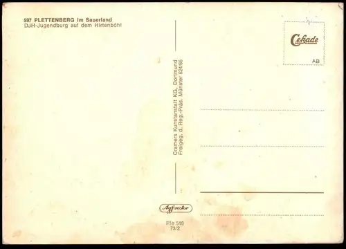 ÄLTERE POSTKARTE PLETTENBERG JUGENDBURG DJH SAUERLAND Jugendherberge Ansichtskarte cpa postcard AK
