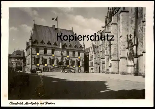 ALTE POSTKARTE OSNABRÜCK GESCHMÜCKTES RATHAUS BEFLAGGUNG MARKTPLATZ Ansichtskarte AK postcard cpa