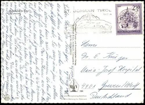 ÄLTERE POSTKARTE ST. JOHANN MIT AUTOS KARMANN GHIA OPEL VW KÄFER FIAT Ansichtskarte postcard cpa AK