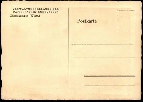 ALTE KÜNSTLER POSTKARTE OBERLENNINGEN VERWALTUNGSGEBÄUDE DER PAPIERFABRIK SCHEUFELEN LENNINGEN Ansichtskarte postcard AK
