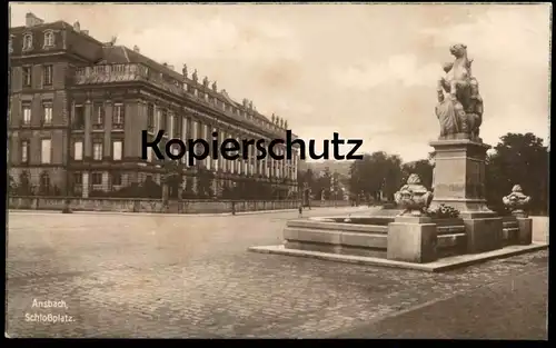 ALTE POSTKARTE ANSBACH SCHLOSSPLATZ MIT BRUNNEN Schloss chateau castle Luitpoldkunstbrunnen Ansichtskarte cpa postcard