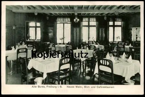 ALTE POSTKARTE FREIBURG IM BREISGAU ALTE BURSE NEUES WEIN- BIER UND CAFÉ RESTAURANT Ansichtskarte postcard cpa AK