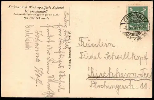 ALTE POSTKARTE KURHAUS UND WINTERSPORTPLATZ ZUFLUCHT FREUDENSTADT SCHMELZLE Baden-Württemberg Ansichtskarte postcard cpa