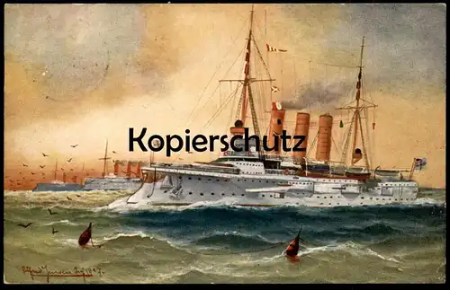 ALTE POSTKARTE KLEINER GESCHÜTZTER KREUZER BERLIN SIGN. ALFRED JENSEN Kriegsschiff warship war vessel bateau de guerre