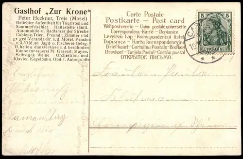 ALTE POSTKARTE GASTHOF ZUR KRONE PETER HECKNER TREIS-KARDEN HECKNER'S PITTER castle AK cpa postcard Gemeinde Rhein-Mosel