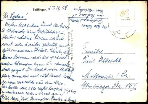 ÄLTERE POSTKARTE TAILFINGEN FLIEGERAUFNAHME LUFTBILD 1958 ALBSTADT Ansichtskarte AK postcard cpa